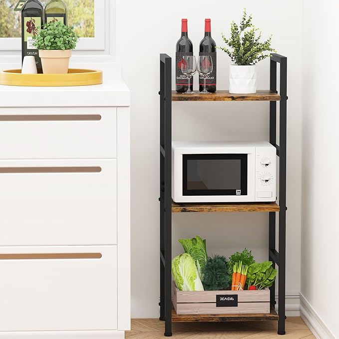 Bookshelf Storage Shelf Bookcase, 3 Tier Industrial Bookcase,Small Book case for Living Room, Bedroom, and Home Office, Easy Assembly Free Combination Multi-Functional Organizer(3 Tier,Rustic Brown)