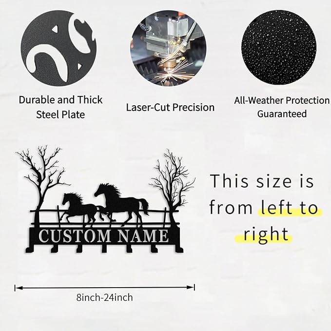 Personalized Horse Metal Key Rack Hooks with Name,Custom Key Holder for Wall,Metal Key Holde Wall Mount Hooks for Bedroom Entryway Kitchen Office Horse