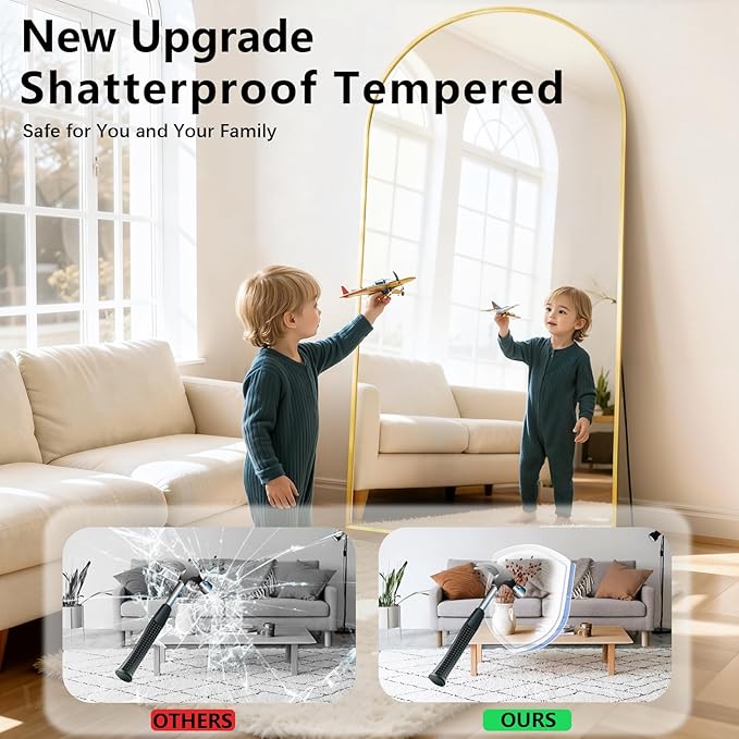 Oversized Full Length Mirror, 41"x81" Arched Floor Mirror Large Full Length with Stand, Room Decor Big Full Body Mirror with HD Tempered Glass Aluminum Frame for Bedroom Living Room, Gold