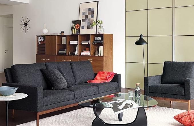 Mid Century Table Triangle Vintage Glass End Table, Glass Coffee Table with Solid Wood Base and Triangle Clear Glass Top Modern End Table for Living Room, Patio, Study, Black