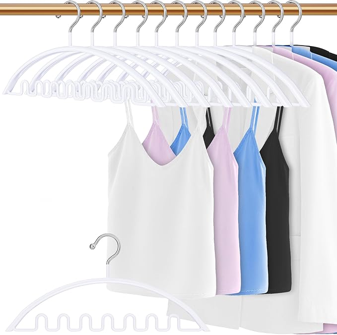 Clothes Hangers 12 Pack, Sweater Hangers No Shoulder Bump Metal Non Slip Heavy Duty Coat Hangers for Closet Organizers and Storage Space Saving Shirt Hanger for Suits Dresses Jackets Bra Shirt White