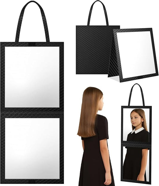 Foldable Travel Portable Full Length Mirror, Dance Bag Hanging Mirror, Full Body Mirror for Dance, Camping, Travel, Dance Competition Must Haves Backstage Folding Hanging Mirror (Black, 24*11 Inch)