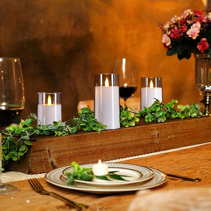 Homemory Realistic Flickering Battery Operated Candles, LED Fake Electric Candle with Remote Control and Timer, Flameless Candles for Home, Christmas Decoration, White, Set of 3