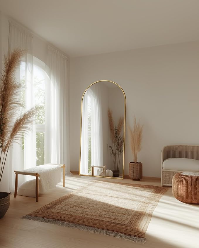 Full Length Mirror, 71"x28" Arched Full Body Mirror, Floor Mirrors with Stand, Body Mirrors Standing Hanging Leaning Against Wall,Aluminum Frame Mirrors for Bedroom Cloakroom,Living Room,Gold