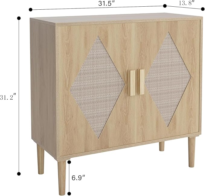 GarveeHome Buffet Cabinet with Storage, Storage Cabinet with 2 Rattan Decorated, Sideboard Cabinets, Accent Cabinets for Living Room, Dining Room, Entryway, Natural