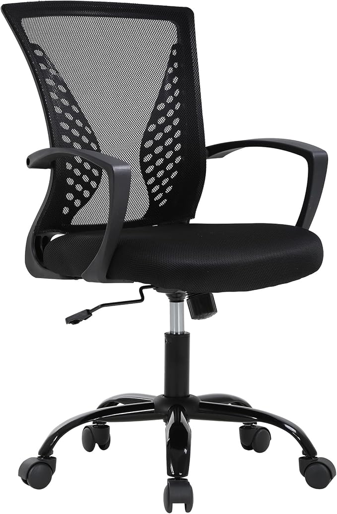 BestOffice Office Chair Desk Chair Computer Chair with Lumbar Support Armrest Mid Back Rolling Swivel Task Adjustable Mesh Ergonomic Chair for Women Adults, Dark Black