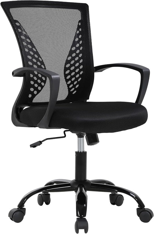 BestOffice Office Chair Desk Chair Computer Chair with Lumbar Support Armrest Mid Back Rolling Swivel Task Adjustable Mesh Ergonomic Chair for Women Adults, Dark Black