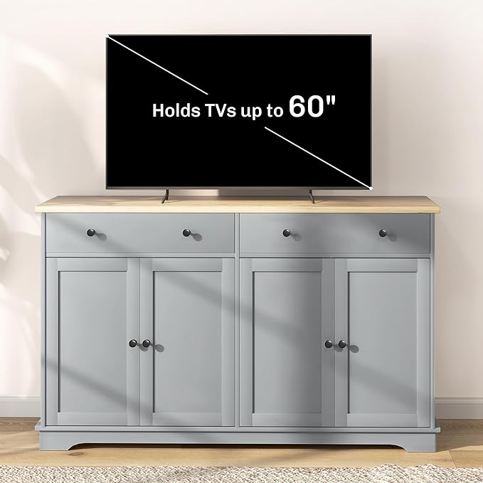 HOMCOM Sideboard Buffet Cabinet with Storage, 55" Modern Kitchen Cabinet with 4 Doors, 2 Drawers and 2 Adjustable Shelves, Coffee Bar Cabinet, Gray