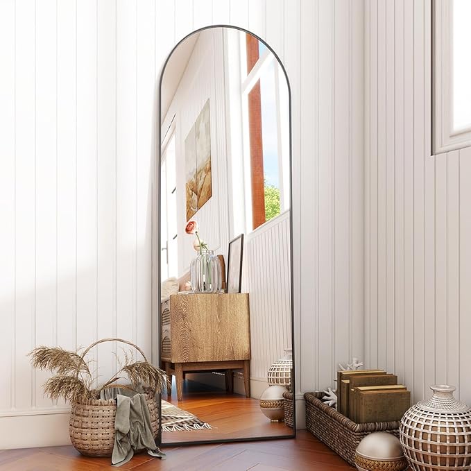 BEAUTYPEAK Arch Mirror Full Length, 59"x16" Wall Mirrors, Full Body Floor Mirror Aluminum Alloy Frame, Suitable for Bedroom, Dressing Room, Black