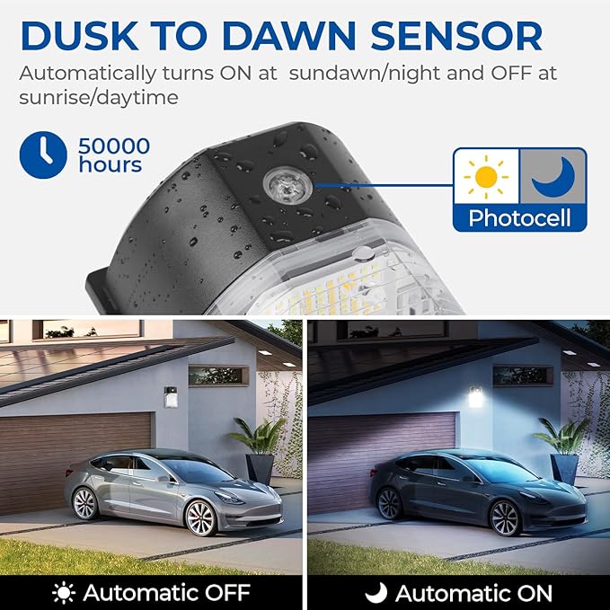 CINOTON 26W LED Wall Pack Light with Dusk to Dawn Sensor, 3CCT 3000K/4000K/5000K, 26W/18W/13W Switchable, [100-277Vac] IP65 Waterproof Outdoor Security Flood Lighting for Garage Warehouse 2 Pack