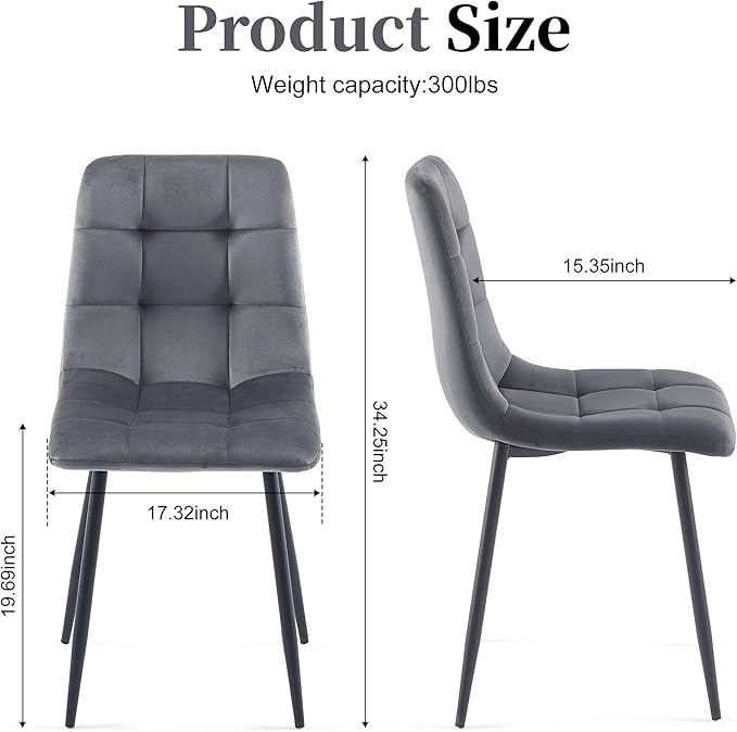 Velvet Dining Chairs Set of 4 - Grey Dining Room Chairs with Metal Legs Ideal for Kitchen, Dining Room - Kitchen Chairs Set for 4
