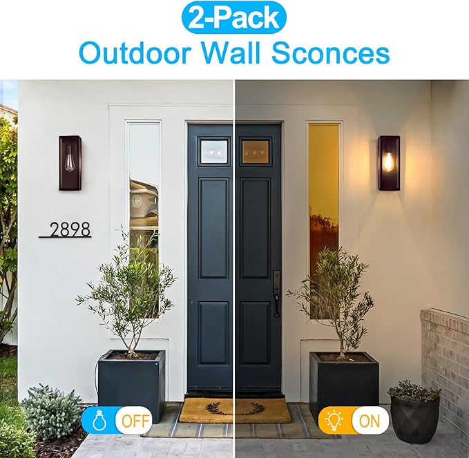 2-Pack Outdoor Wall Lanterns, 13'' Exterior Waterproof Wall Sconce with Clear Glass Shades, Oil Rubbed Bronze Porch Lights, Anti-Rust E26 Outdoor Lights for Outside Patio Garage Front Door House