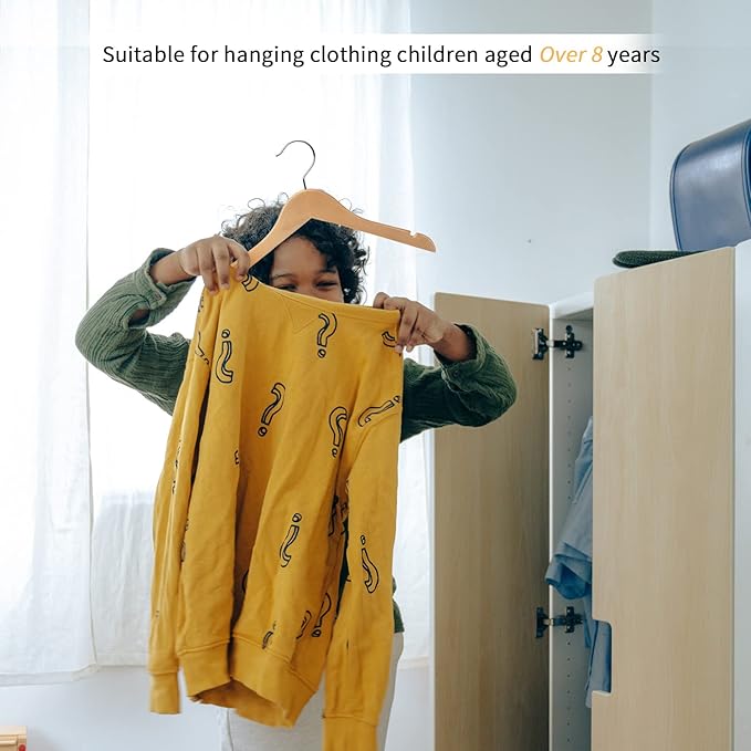 Nature Smile Juniors Preteen Older Children Wooden Coat Hangers 14 Inches Wood Dress Shirt Jacket Hangers with Anti-Rust Hook (20 Pack Natural)