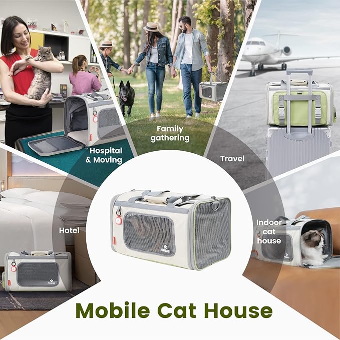 Pawaii Cat Carrier with ID Tag, TSA Airline Approved Cat Carrier, Soft Sided Collapsible Pet Travel Carrier, Foldable Cat Bag, Portable, Comfortable, Convenient Cat Travel Carrier