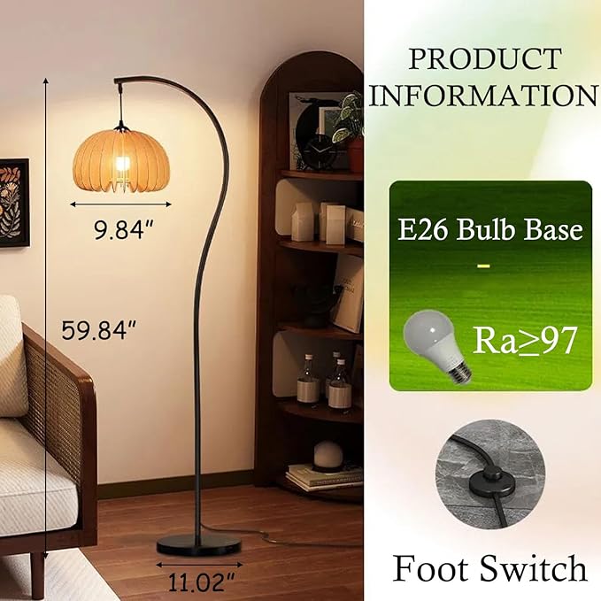 MIXL-Black Gooseneck Floor Lamp,Wood Reading Tall Lamp with 3-Color Temperature,Farmhouse Style Floor Light for Living Room Bedroom and Study Room