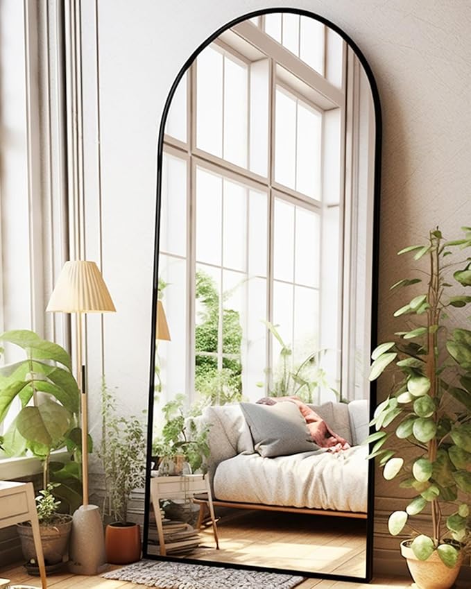 Arched Floor Mirror, 30" x 71" Oversized Full Body Mirror, Freestanding, Wall Mounted for Bedroom, Black