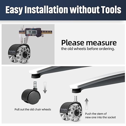 Sytopia Office Chair Wheels Replacement, 2.5 Inch Heavy Duty Casters, Set of 5, for Carpet and Hardwood Floors, Universal Size 11x22mm, Fits 99%, Grey