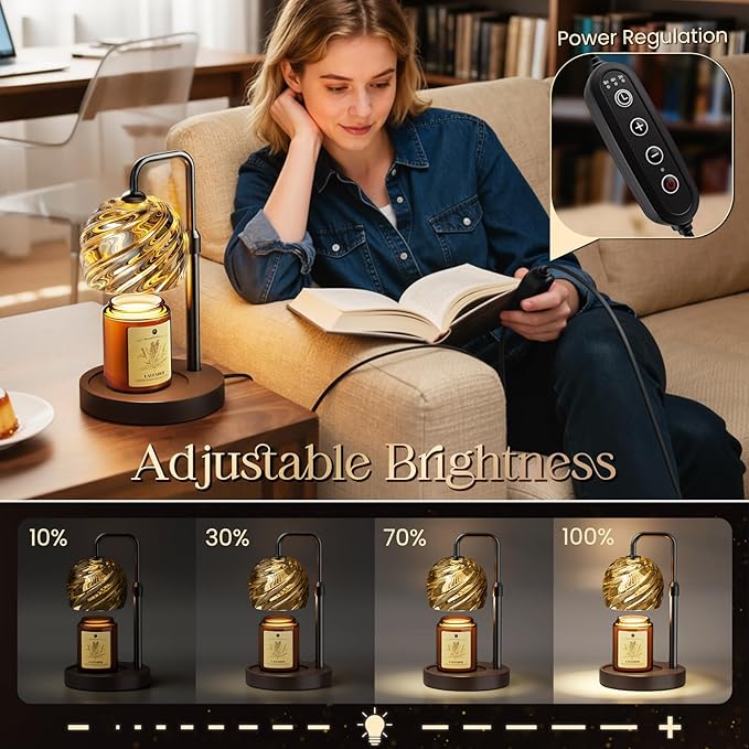 WarmEmbrace Candle Warmer Lamp with Lavender Candle Set, Electric Wax Warmer Lamp with Auto Timer & 4 Dimmable Lights, Adjustable Height for Jar Candles, Elegant Home Decor Gift for Women, Black