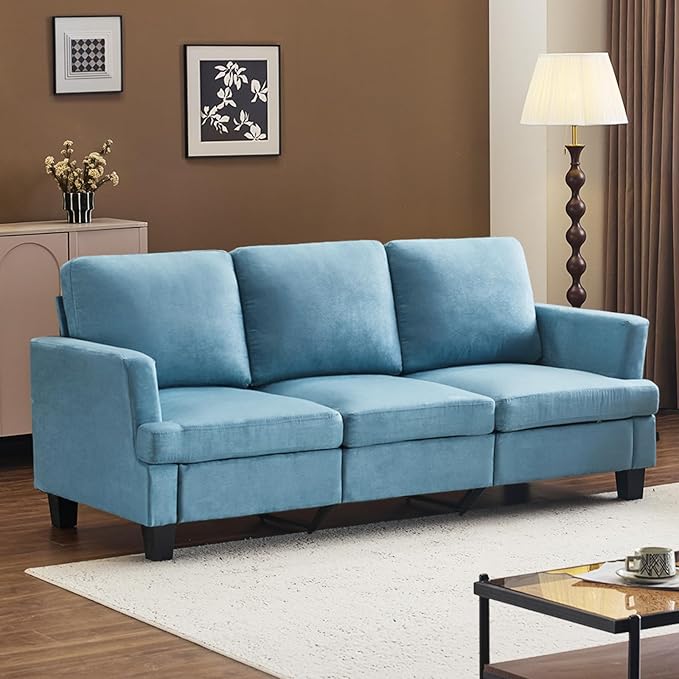 VINGLI Blue 83" Sofa Couches for Living Room, Modern Comfy 3 Seater Couch Faux Suede 25.6" Deep Seat Upholstery Cozy Sofas for Small Space, Bedroom, Apartment, Home Office