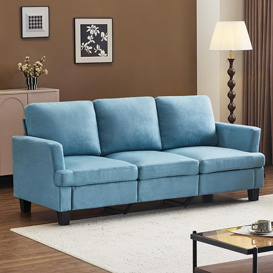 VINGLI Blue 83" Sofa Couches for Living Room, Modern Comfy 3 Seater Couch Faux Suede 25.6" Deep Seat Upholstery Cozy Sofas for Small Space, Bedroom, Apartment, Home Office