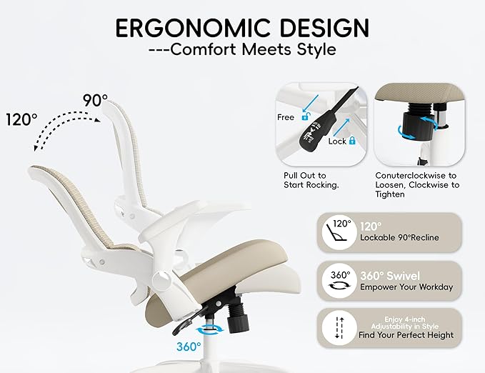 TRALT Office Chair - Ergonomic Office Chair with Back Support, Home Office Desk Chairs, Comfy Desk Chair, Computer Chair, 330lbs Wide Seat Big and Tall Office Chairs for Office Workers (Beige)