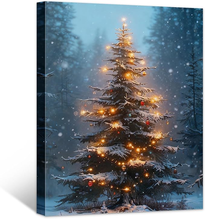 Framed Christmas Pictures Wall Decor,Vintage Pine Tree Prints,Winter Christmas Canvas Wall Art Decoration for Bedroom Bathroom Living Room Rustic Xmas Holiday Gifts (Christmas Tree 3, 11'' X 14'')