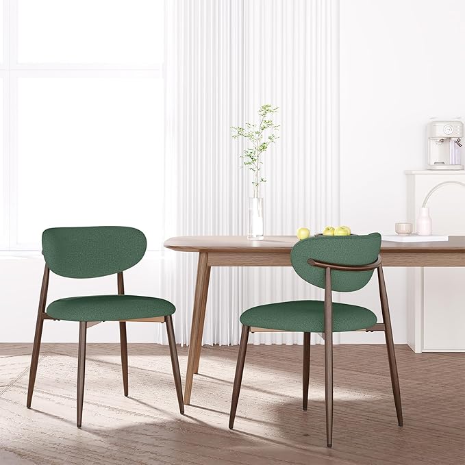 Dining Chairs Set of 2, Upholstered Dining Room Chairs with Metal Legs and Anti Slip Pads, Curved Back Kitchen Chair for Home and Restaurant Use, Green
