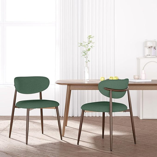 Dining Chairs Set of 2, Upholstered Dining Room Chairs with Metal Legs and Anti Slip Pads, Curved Back Kitchen Chair for Home and Restaurant Use, Green