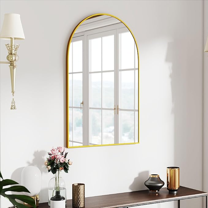 24x36 Arch Mirror Rectangle Full Length Wall Mounted Hanging or Against Wall Metal Aluminum Alloy Frame Dressing Make-up Mirrors for Entryway Bedroom Bathroom Living Room 24 36 inch Gold