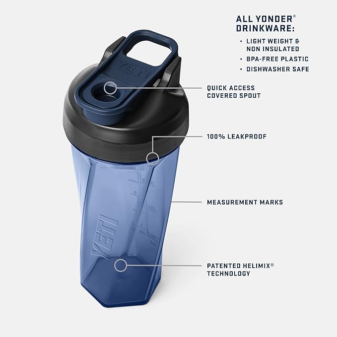 YETI Yonder Helimix Vortex Blender Shaker Bottle Holds up to 27oz | No Blending Ball or Whisk | USA Made | Portable Pre Workout Whey Protein Drink Shaker Cup | Dishwasher Safe, Navy