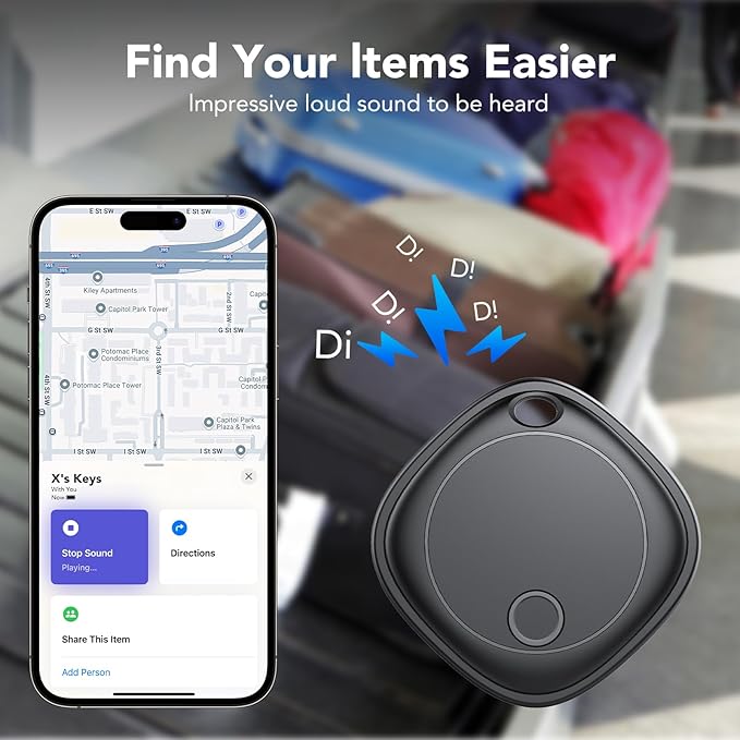 Air Tracker Tags-4 Pack, Bluetooth Tracker Works with Apple Find My APP (iOS Only), Bluetooth Smart Air Tag Keys Finder and Item Locator for Keys, Bags, Luggage, Pets, Wallet, Replaceable Battery