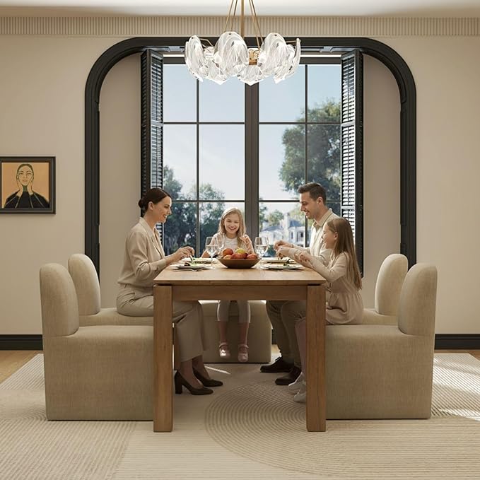 Khaki Upholstered Chenille Dining Chairs Set of 2, Mid Century Modern Dining Room Chairs with Deep Seat & Curved Back, Armless Side Chair Comfy Kitchen Chairs for Living Room/Kitchen