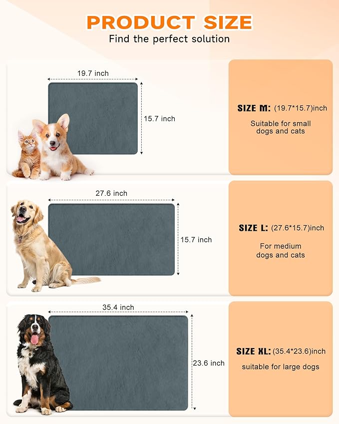 Outdoor Pet Heating Pad for Dog & Cat, Multi-Size Waterproof Heated Cat Dog Bed for Outside, Pet Heater Warmer Mat Blanket with Chew Resistant Cord for Senior Dog Cat House Whelping Box,Gray,16" x 28"