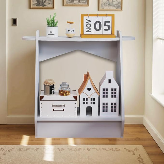 Pmnianhua Wood Console Table, 2-Tier Accent Storage Sofa Table, Wooden Farmhouse Entryway Organizer Shelf for Entrance, Hallway, Living Room, Bedroom(White)