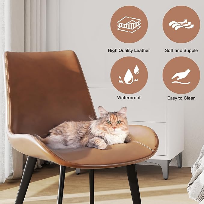 Modern Dining Chairs Set of 6, Upholstered Faux Leather Cushion Seat and Sturdy Metal Legs for Restaurant, Living Room, Grey