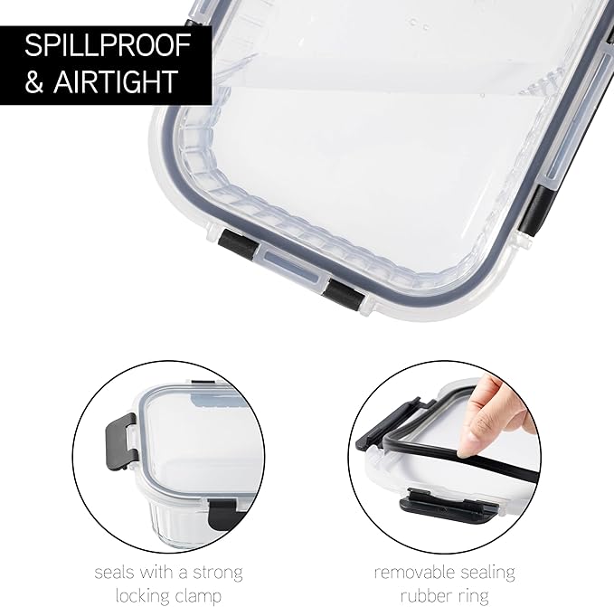 COOK WITH COLOR Premium 32-Pc. Borosilicate Glass Food Container Set with Dividers - 4 Rectangles, 8 Rounds, 4 Squares - Leakproof Lids - Meal Prep, Storage, Fluted Ombre Black