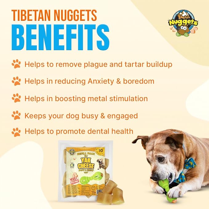 Tibetan Dog Chew Nuggets Refill Pack for Yak Cheese Puff & Chew Toy | 20 All-Natural, Easy-to-Digest Yak Cheese Nuggets | Must Microwave to Puff | Supports Gut Health & Teeth Cleaning