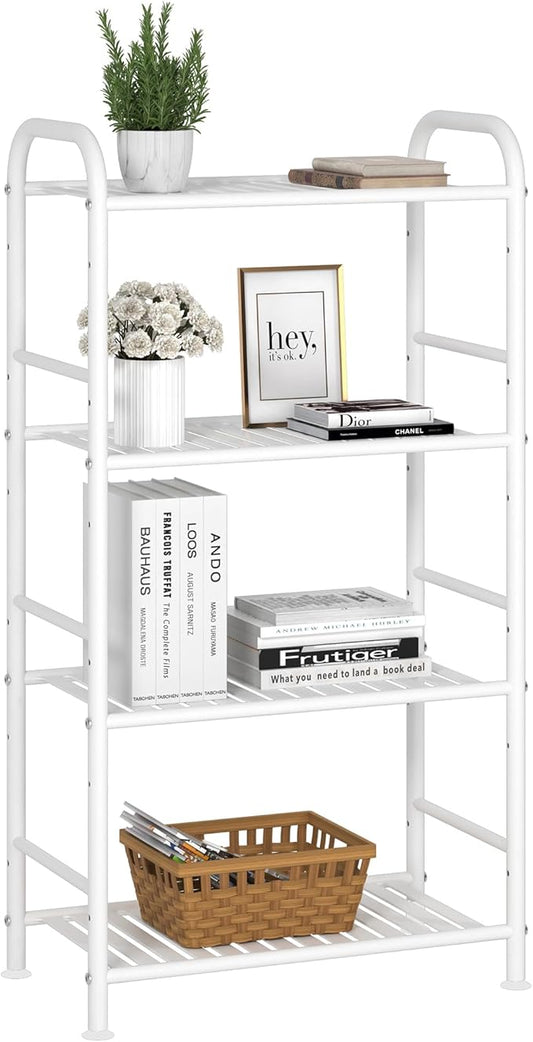 JSB 4-Tier Adjustable Shelving Unit, Heavy Duty Storage Rack Organizer Metal Corner Shelf for Kitchen Living Room Laundry Pantry Bathroom (White, 4 Tier)…