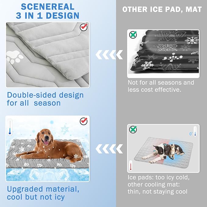 SCENEREAL Dog Cooling Mat for Crate, Thicken Self-Cooling Dog Pad Reversible (Cool & Warm), 48"x28" Pet Cool Bed for M Large XL Dogs,Kennel Sofa Mats Machine Washable, Durable Non-Toxic Gel, Outdoor