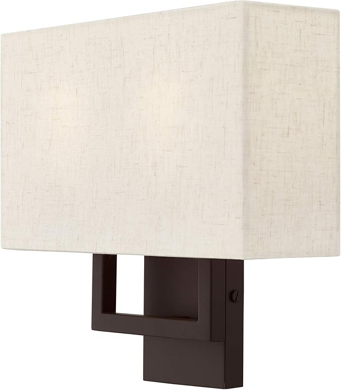 Livex Lighting 50994-07 Pierson Collection 2 Light Ada Wall Sconce, Oatmeal Fabric Outside, White Fabric Inside Hardback Shade, Bronze Finish