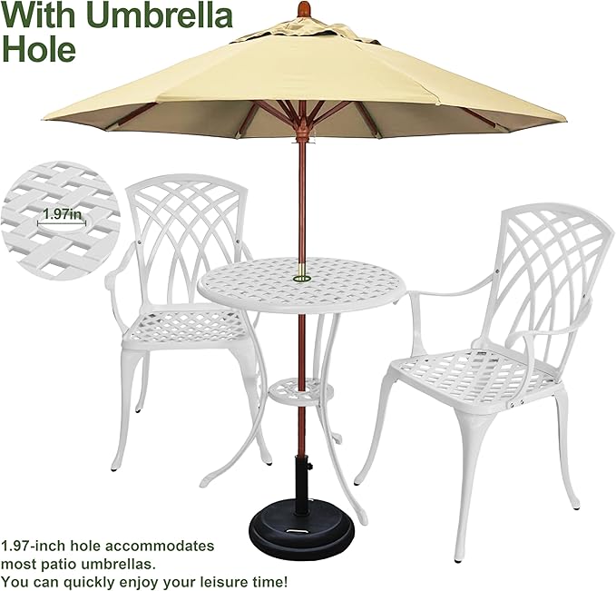Patio Bistro Set, Bistro Set Outdoor 3 Piece, Cast Aluminum Patio Furniture Set, Garden Table Set, 1.97" Umbrella Hole