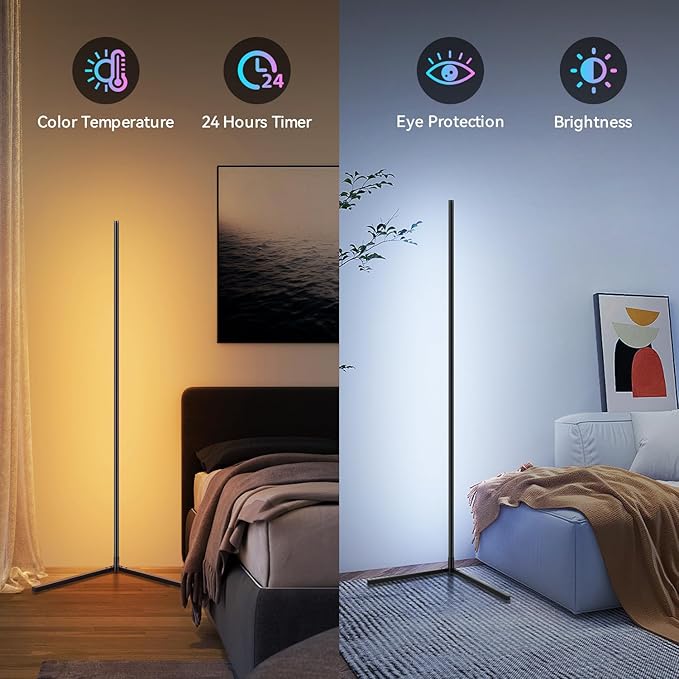Corner Floor Lamp, LED Floor Lamp, Ambient Lighting Smart Lights with APP and Remote Control, 20 Million Colors & 800+ Modes, Music Sync Led Lights for Bedrooms, Living Rooms and Gaming Rooms