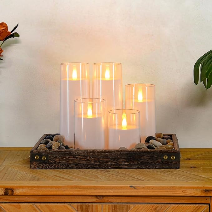 Homemory Realistic Flickering Battery Operated Candles, LED Fake Electric Candle with Remote Control and Timer, Flameless Candles for Home, Christmas Decoration, White, Set of 5