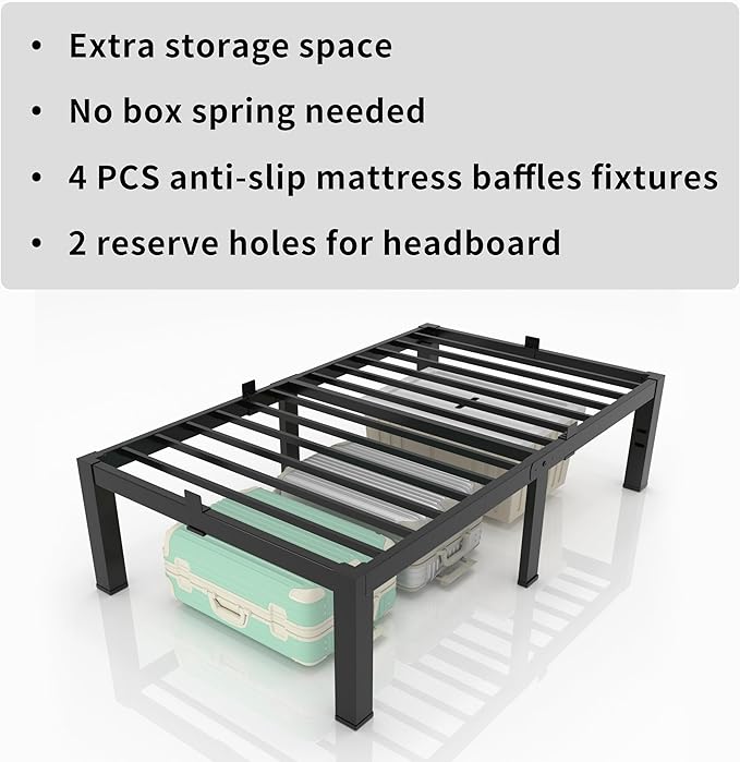 MAF 14 Inch XL Twin Bed Frame Metal, Heavy Duty Metal Bed Frame Platform with 3000 LBS Steel Slat Support Noise Free No Box Spring Needed Under-Bed Storage Space