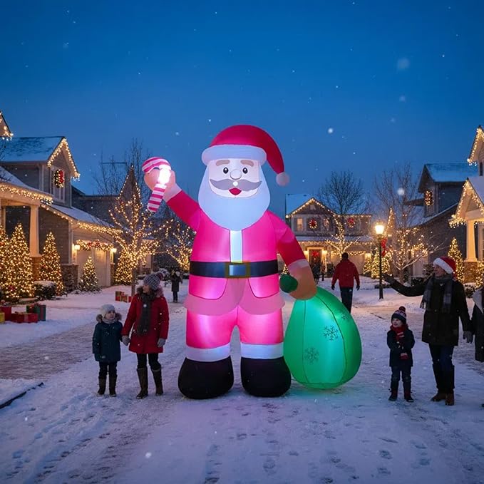 12ft Giant Santa with Gift Bag Christmas Inflatable Yard Decor Build-in LED Outdoor Blow up Christmas Decorations for Yard/Lawn/Garden (12ft Santa)
