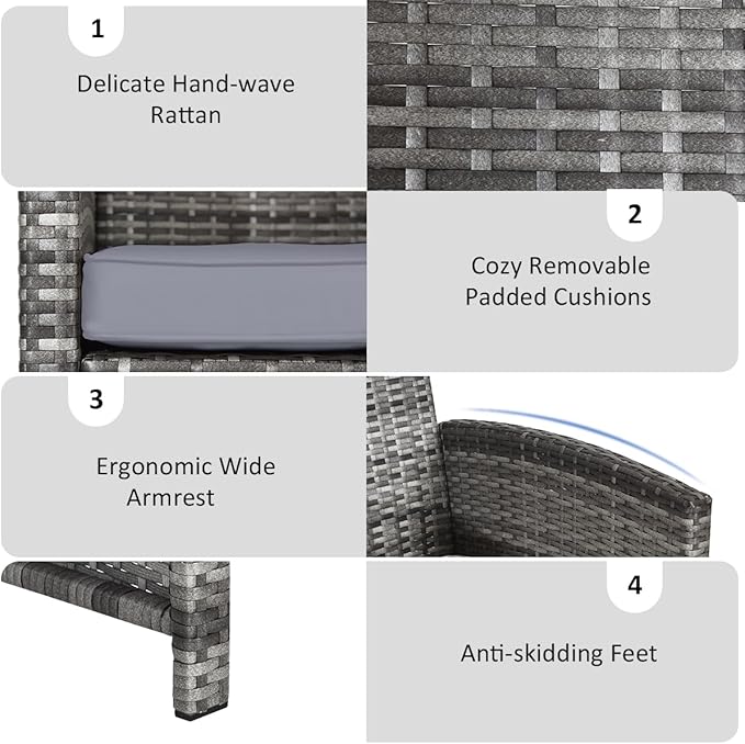 Tangkula 8 Pieces Patio Wicker Conversation Furniture Set, Patiojoy Sofa & Table Set w/4 Seats, Outdoor Rattan Sofa Set for Balcony Backyard, Wicker Chair Set with Tempered Glass Coffee Table
