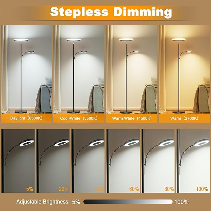 Floor Lamp, Upgraded 42W 4000LM Super Bright LED Floor Lamp for Living Room Bedroom, Dimmable Standing Reading Floor Lamps with Remote & Touch Control