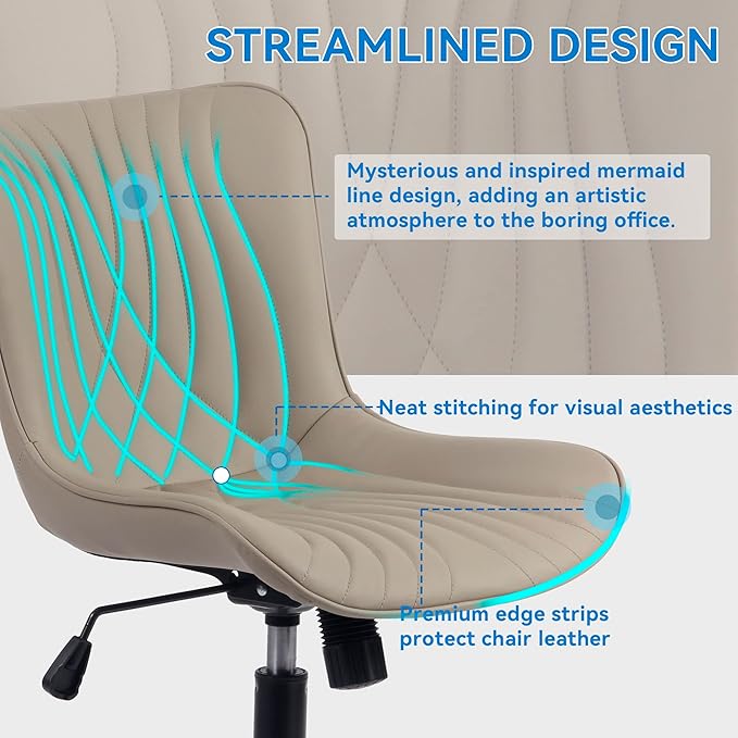 YOUNIKE Office Chair, Desk Chair with Wheels, Home Office Computer Task Chairs, Modern Faux Leather Padded Vanity Chair, Adjustable Swivel Armless Office Chairs with Back, Khaki