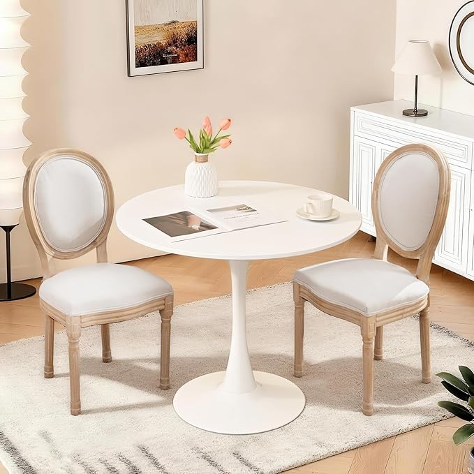 SoarFlash Kitchen Table and Chairs for 2, 31.5" Dining Table Set for 2 with French Dining Chairs, 3 Piece Round Kitchen Table Set, Dining Room Table Set for Small Space, Apartment