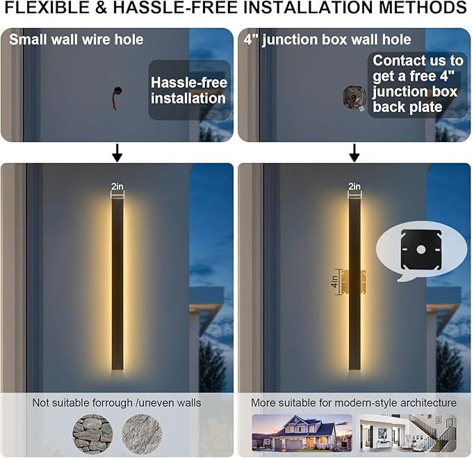 Outdoor Wall Sconce set of 2,79 Inch Outdoor Wall Lights, Waterproof Ip65 Long Linear Led Porch Lights, 3000k Light Fixture Black Wall Mount Acrylic Anti Rust for Living Room, Patio, Garage 60W